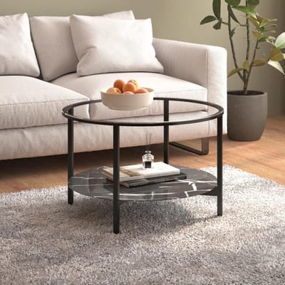 Ronde bijzettafel - Theetafel salontafel - Woonkamer decoratie - Met opbergruimte - 70 cm - Zwart marmerlook