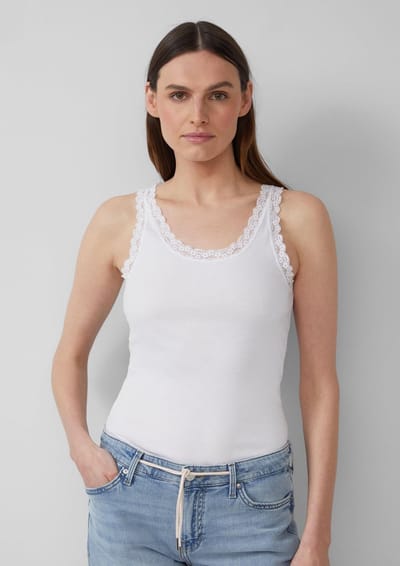 s.Oliver - female - Geribd slim fit tanktop met kant