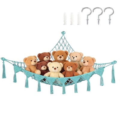Pluche speelgoedhangmat - 105*105*145 cm - Handgeweven - Geschikt voor het opbergen van pluche speelgoed - Geschikt voor zowel grote als kleine knuffels - Ideaal voor kinderen, baby's, kinderkamers en als decoratie - Inclusief bevestigingsmateriaal