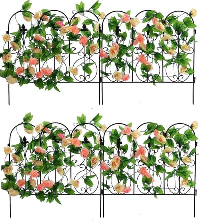 Plant Trellis voor Outdoor Tuin Decoratieve Tuinomheining 4 Zwarte Panelen Metalen Opvouwbare Bloem Bed Dier Hond Barrière Grens Rand Sectie
