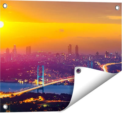 Gards Tuinposter Bosporusbrug in Istanbul bij Zonsondergang - 50x40 cm - Tuindoek - Tuindecoratie - Wanddecoratie buiten - Tuinschilderij