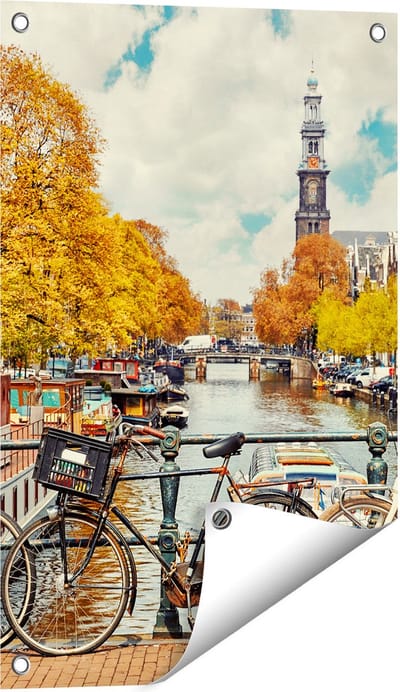 Gards Tuinposter Amsterdamse Brug bij een Brug met Fietsen - 40x60 cm - Tuindoek - Tuindecoratie - Wanddecoratie buiten - Tuinschilderij