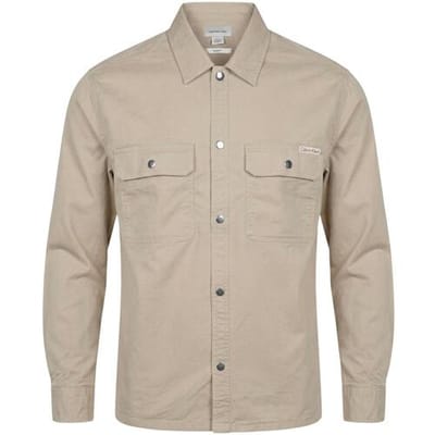 Calvin Klein Long Sleeve Utility Relaxed Overshirt White Pepper Größe: XXL | Longsleeves Outlet | Herren | Weiß
