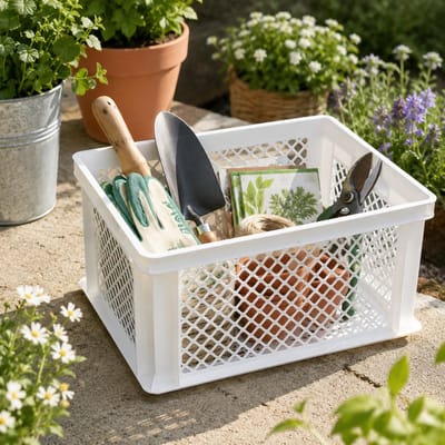 Bellatio Design opbergbox - 3x - opbergkrat - wit - 40 x 30 x 22 cm - kunststof - open structuur - opbergers - kisten - garage/zolder