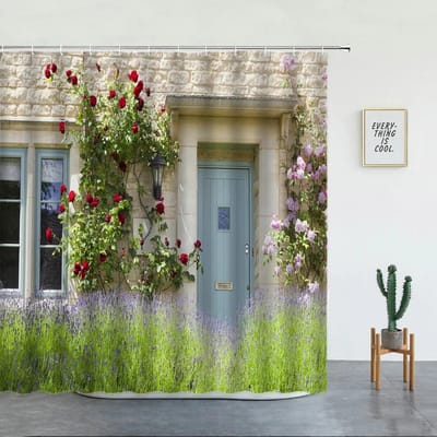 Bloemen Plant Landschap Douchegordijnen Set Bloemen Groen Blad Landschap Tuin Wanddecoratie Badkamer Decor Scherm Met Haken W60H190(CM)-1 Pcs