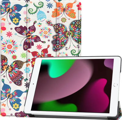 Hoes - Geschikt voor Apple iPad 9 (2021) - 10.2 inch - 9e Generatie - Dun & Stevig - Trifold Bookcase - Hard Cover - Hardcover Book Case - Tablet Hoesje - Vlinders