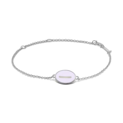 New Bling 9LA-20060-I Zilveren Armbandje met Letter - I - Ovaal - 12x8,6mm - Lila - 16+2+3cm - Rhodium - Zilver