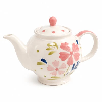 Theepot Lina 1000 ml – handgeschilderde keramieken theepot met roze bloemen