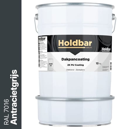 Holdbar Dakpancoating Antracietgrijs (RAL 7016) 10 Kg - Waterdicht - Vuil afstotend - UV-bestendig - Alle Kleuren - Dakpannen verven - Hecht op Steen, Beton, Dakpannen of Bestaande coating - 2 Componenten