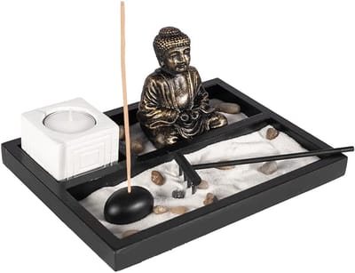 Zen Tuin - Decoratie Set - Ontspanning Thuis - Met Boeddha Figuur - Zwart