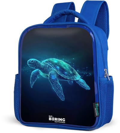 NoBoringSuitcases.com® - Rugzak blauw - Schooltas jongens - Lichtgevende schildpad in digitale oceaan - Kinder rugtas jongen - Boekentas kind - Kinderrugzak voor school - Schoolrugzak