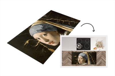 Keukenloper - Loper keuken - Meisje met de parel - Marmer - Goud - Zwart - 120x60 cm - Keukenloper vinyl