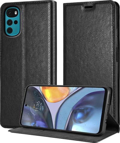 Cadorabo Hoesje geschikt voor Motorola MOTO G22 in ZWARTE NACHT - Beschermhoes met magnetische sluiting, standfunctie en kaartvakje Book Case Cover Etui