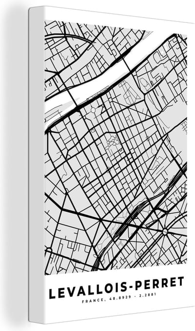 Canvas Schilderij Stadskaart - Frankrijk - Kaart - Levallois-Perret - Plattegrond - 20x30 cm - Wanddecoratie