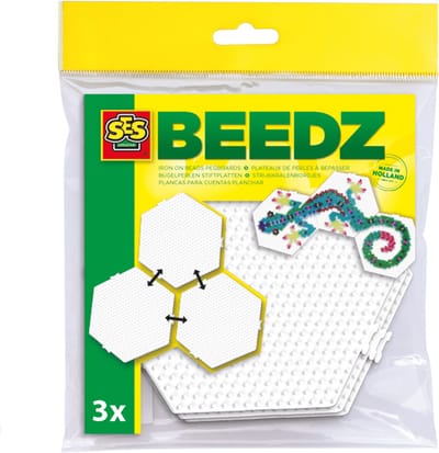 SES Creative - Beedz - Strijkkralen Grondplaten - 3 Stuks - Hexagon (Zeshoek) - Koppelbaar - Vanaf 5 Jaar