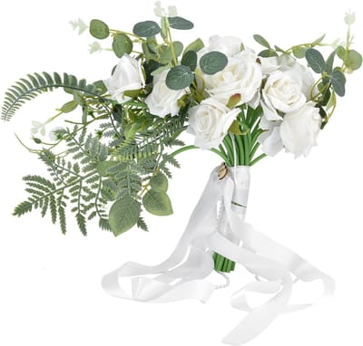 Bruidsboeket - Kunstbloemen Boeket - Bruiloft Decoratie - Zijden Bloemen - 187g - Wit