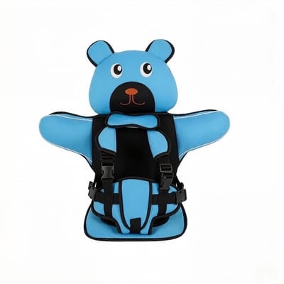 Draagbaar Kinderzitje – Reiszitje met 5-Punts Veiligheidsgordel – Opvouwbaar – Beer Design – Blauw– Reisautostoel met 5-Punts Veiligheidsgordel – Beer Design-Blauw- Babykussen Voor Auto en Kinderzitje