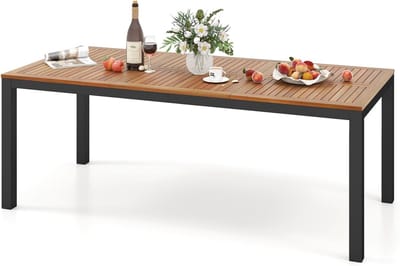 Tuin Eettafel - Acacia Hout Tafel - Buiten Dineren - Met Parasolgat - 200x90x75 cm - Natuurlijk Hout