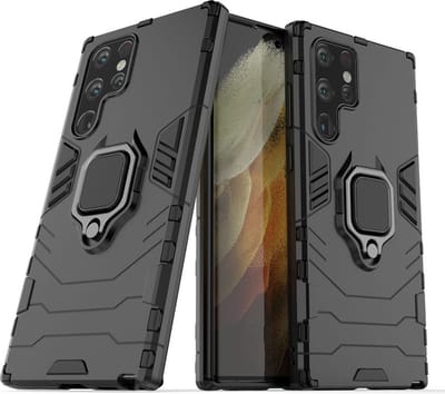 MobyDefend Hoesje - Geschikt voor Samsung Galaxy S22 Ultra - Dubbelgelaagde Pantsercase Met Standaard - Zwart