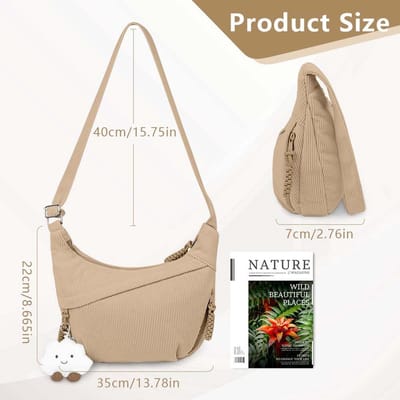 Crossbody Bag dames schoudertas, halve maan crossbody tas, corduroy tas, casual schoudertas, hobo halve maan tas met verstelbare schouderriem, buiktas dames voor werk, reizen, dagelijks gebruik