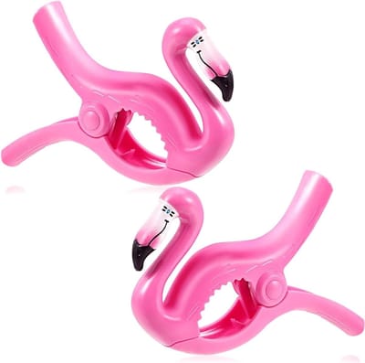 Handdoekklemmen Strandstoel - Grote Clips - Handdoeken Zekeren - Versterkt Kunststof - 2 Stuks - Roze Flamingo