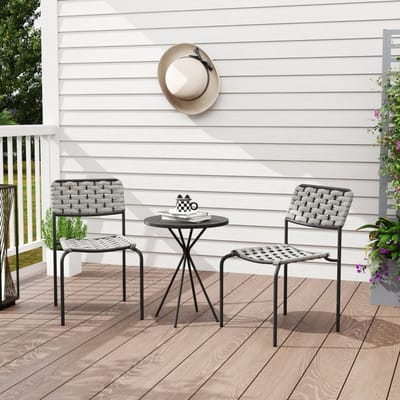 MODFU - 3-Delige Terrasset - Stapelbare Stoelen - Ronde Tafel - Staal - Grijs - 2 Stoelen
