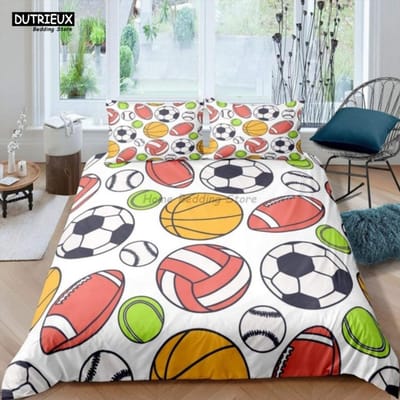 Wit Zwart Voetbal Beddengoed Set Balsporten Bedlinnen Dubbel Queen King Twin Volledige Maat Jongens Tieners Voetbal Dekbedovertrek Set Cadeaus EU King(240x220cm)