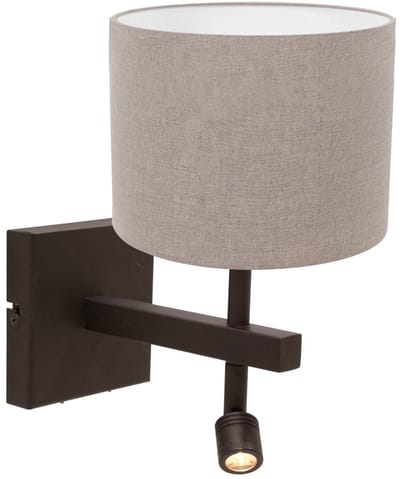 Wandlamp Steinhauer Stang 4872CA met cacao kleurig metaal en grijze linnen kap, draaibaar en kantelbaar, ideaal voor binnengebruik