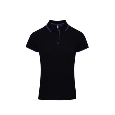 Premier Dames/dames Contrast Coolchecker Poloshirt (Zwart/Paars)
