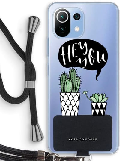Case Company® - Hoesje met koord geschikt voor Xiaomi Mi 11 Lite hoesje met Koord - Hey you cactus - Telefoonhoesje met Zwart Koord - Bescherming aan alle Kanten en Over de Schermrand