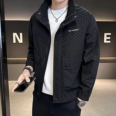 Vestes pour hommes au printemps et à l'automne, nouveaux modèles, vestes décontractées à col montant pour hommes et hauts d'automne élégants et haut de gamme 3XL black