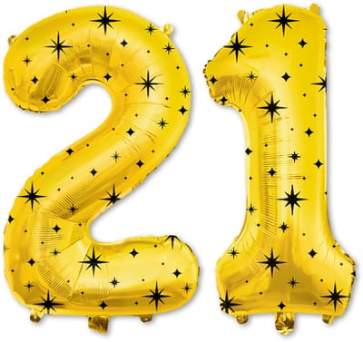LUQ – Folieballonnen Cijfer 21 – Goud-Zwart – Verjaardag Decoratie – Cijfer Ballon – Feest Versiering – Helium Geschikt