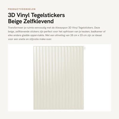 Dailygoods- Vinyl Tegels 28x23 cm - Zelfklevende Tegelstickers - Waterdicht - 3D Effect - Voor Keuken/Badkamer - Eenvoudig aan te brengen