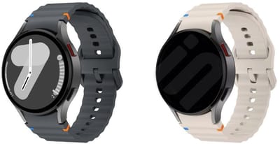 Strap-it Siliconen Wave bandjes 2-pack - geschikt voor Samsung Galaxy Watch 7 (40 & 44mm) / Watch 6 (Classic) / Watch 5 (Pro) / Watch 4 (Classic) / Watch FE - Sterrenlicht & Grafiet - comfortabel & duurzaam - stijlvol