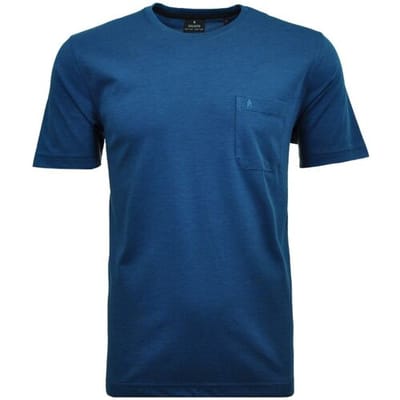 Ragman T-Shirt Softknit Uni Easy Care Round Neck Breast Pocket Blue Melange / male