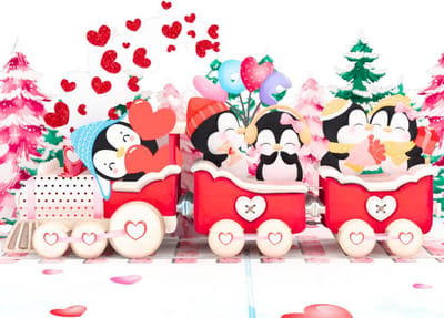 Grappige Pinguïn Pop-up Valentijnskaart voor Kinderen 15 x 20 cm