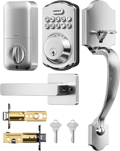Elektronisch Deurslot - Nachtschoot Slot - Voordeur Beveiligen - Keyless Toegang - Standaard Maat - Satijn Nikkel