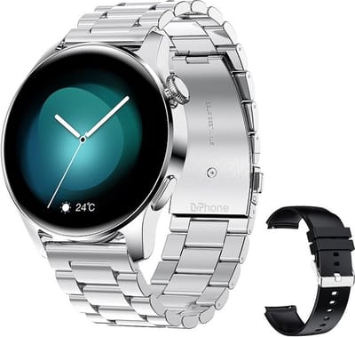 DrPhone ModelX5 - Metalen Smartwatch 46mm - Sport Mannen - Touchscreen - Berichten - Bluetooth Bellen - Nederlands - Zilver