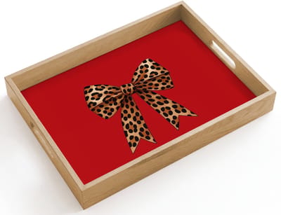 Dienblad hout 40x30 cm - Schootdienblad - Strik - Sierlijk - Panter - Rood - Borrelplank rechthoek - Plateau dienbladen
