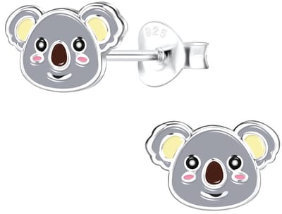 Joy|S - Zilveren koala oorbellen - 9 x 6 mm - grijs