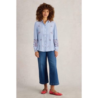 White Stuff Geri Embroidered Shirt Blue Multi Maat: 6 REGULAR | Longsleeves Outlet | Dames | Blauw
