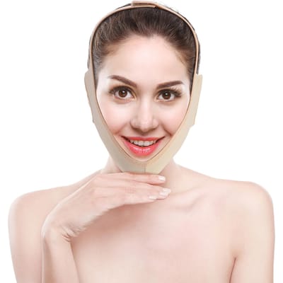 Masque Amincissant Visage Bandages Amincissants Soin Double Menton Perte de Poids Ceintures Visage XL beige