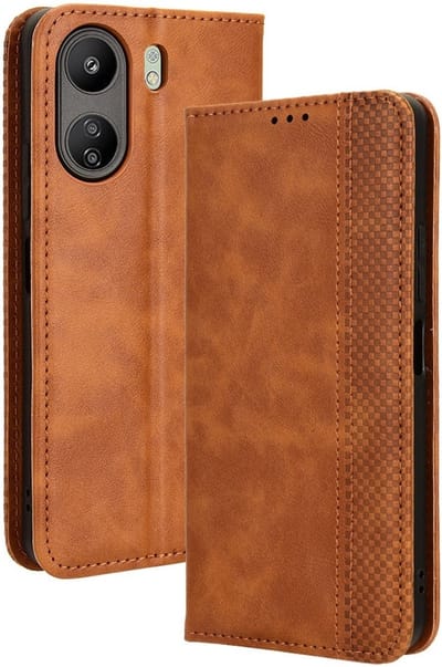 Coverup Hoesje - Geschikt voor Xiaomi Redmi 13C / Poco C65 Hoesje - Coverup Vintage Style Book Case - Bruin