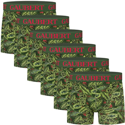Boxershorts met print | Katoen | Merk: Gaubert | Kleur: Groen | Bladeren | Heren | 6 stuks