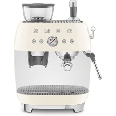 SMEG EGF03CREU Espressomachine met Geïntegreerde Bonenmaler - Pistonmachine - Dubbel Thermoblock - 58 mm Filterdrager - Professionele Stoompijp - '50s Style - Crème