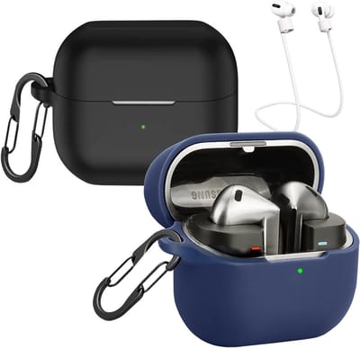 2 Pack Beschermhoes voor Samsung Galaxy Buds3 FE/Buds 3/Buds 3 Pro met Carabiners en Anti-verlies Straps, Schokbestendige Silicone Oplader Tas - Zwart