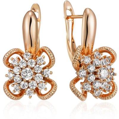 Boucles d'oreilles en zircon naturel brillant, style floral ajouré, couleur or rose, bijou ethnique original pour mariage, cadeau en cristal beige