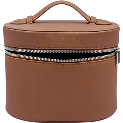 Grande Trousse de Maquillage de Voyage Portative Boîtier de Rangement Cosmétique avec Poignée Doublure Amovible Pochette de Toilette en PU pour Femmes Filles marron