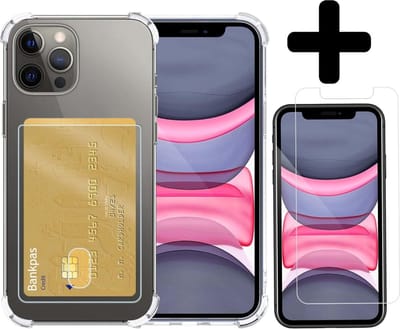 Hoesje - Geschikt voor Apple iPhone 11 Pro - Met Screenprotector - En Pashouder - En Kaarthouder - Telefoon Hoes Shockproof - Siliconen Case - Back Cover - Shock Proof - Pasjes Houder - Telefoonhoesjes - Transparant