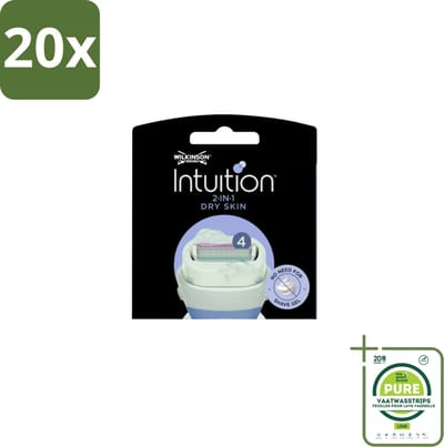 20 x Wilkinson Intuition 2 in 1 Navulmesjes Dry Skin 3 stuks per verpakking - Grootverpakking - Scheermesje Droge Huid - Kokosmelk Scheermesje - Amandelolie Scheermesje - Scheermesje Met Verzorging - Scheermesje Voor Gevoelige Huid